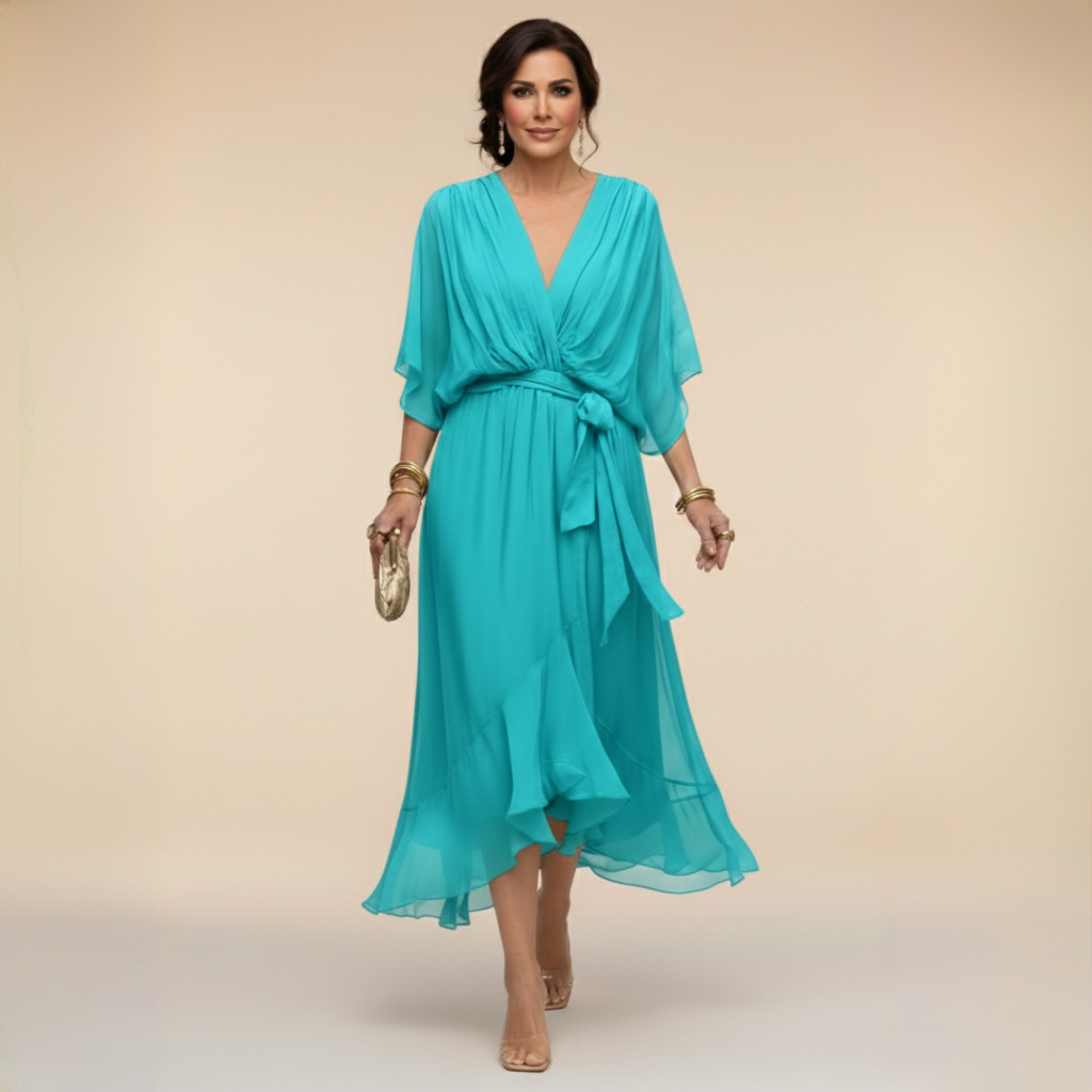 Vestido Midi Fluido con Escote en V