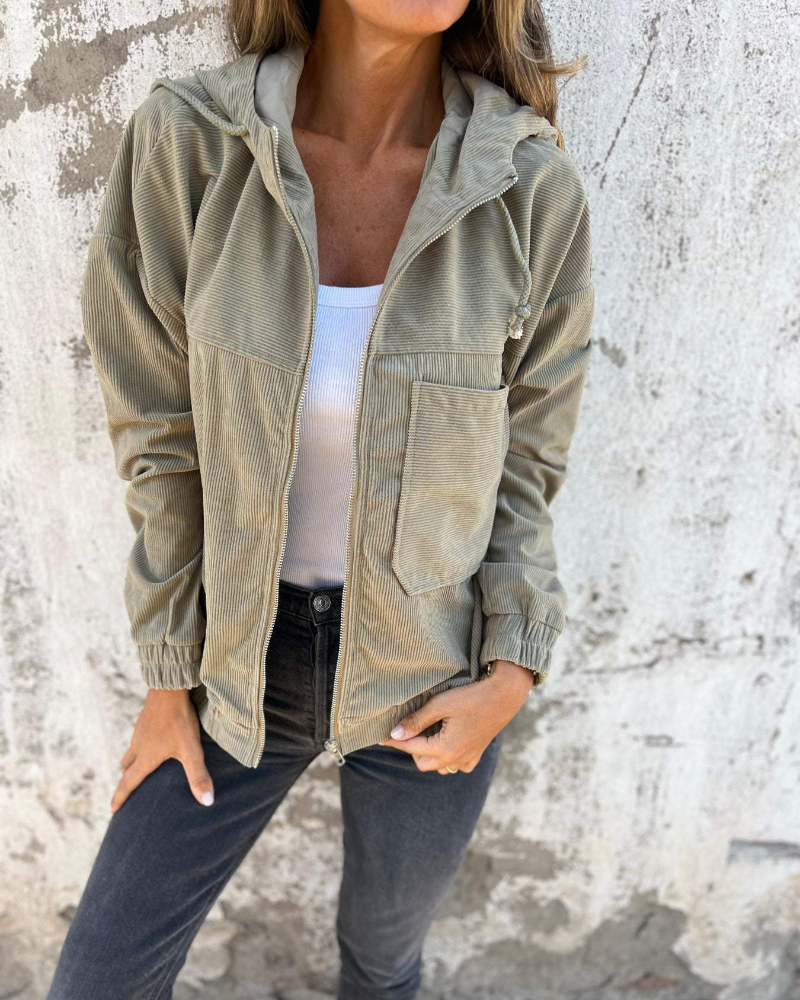 Chaqueta de Pana con Capucha y Cremallera