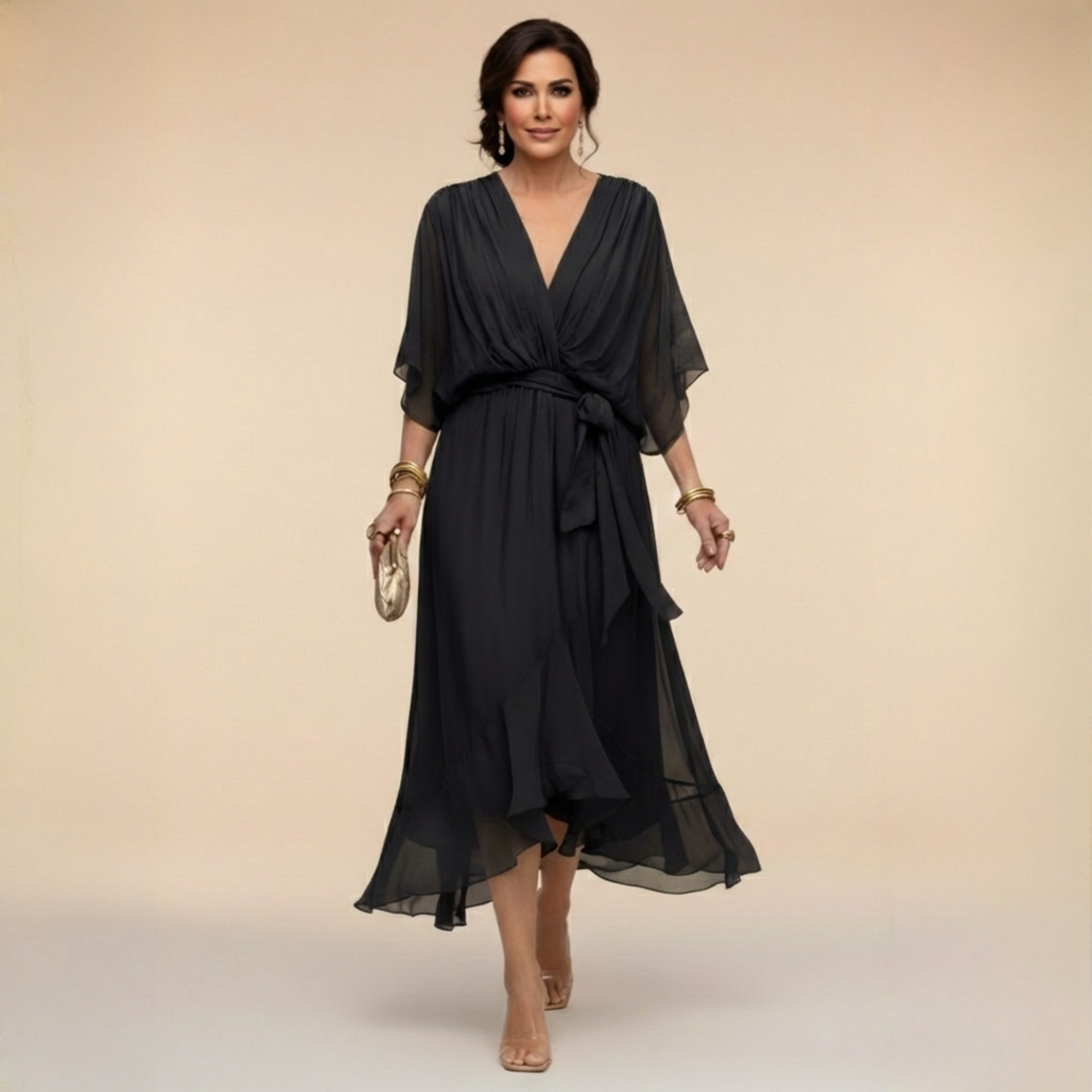 Vestido Midi Fluido con Escote en V