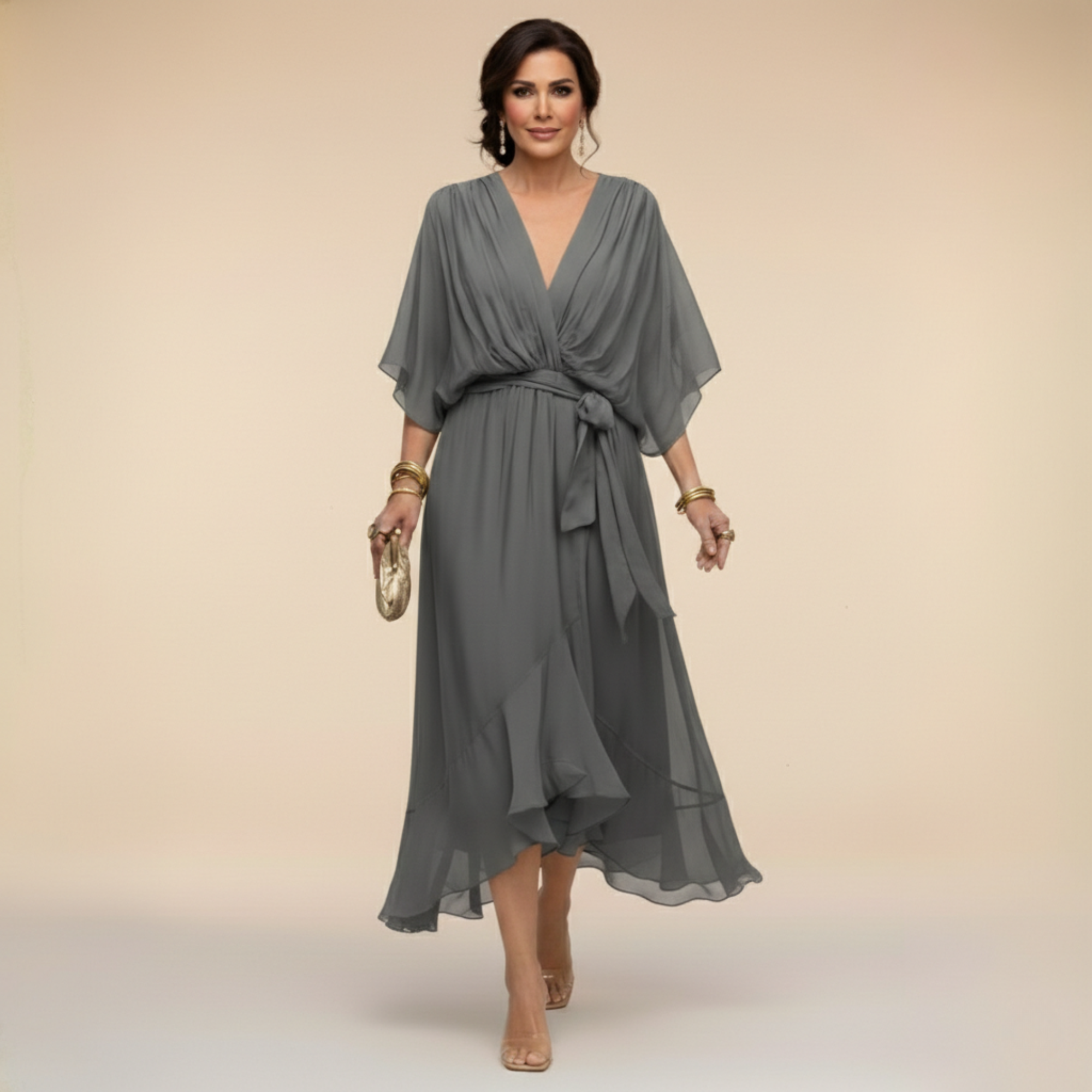 Vestido Midi Fluido con Escote en V