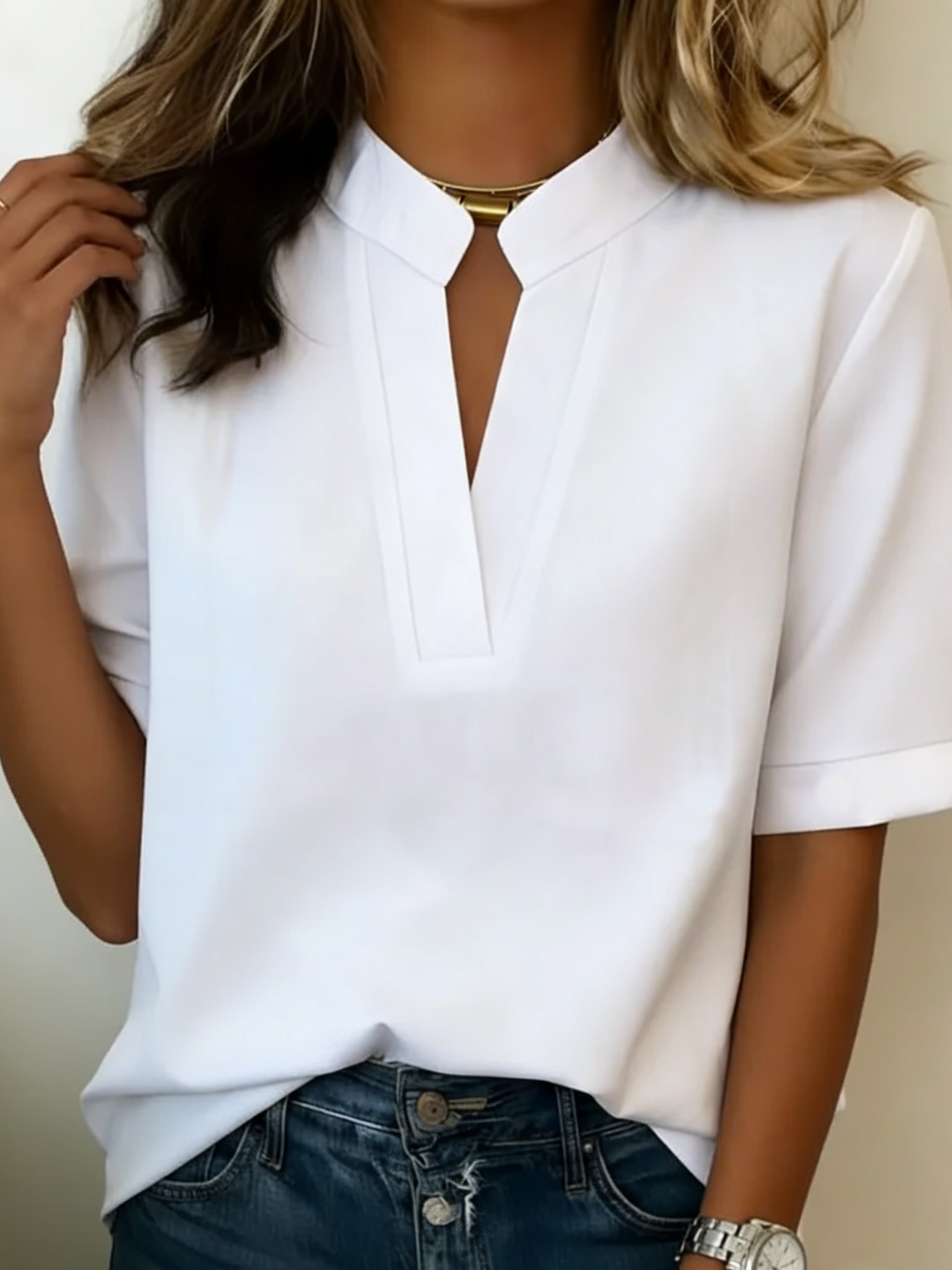 Sommerfeld | Camisa Casual de Manga Corta con Cuello Mao