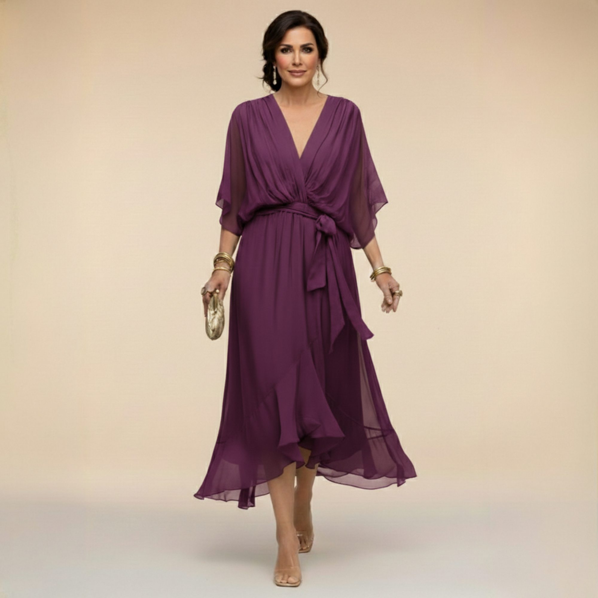 Vestido Midi Fluido con Escote en V