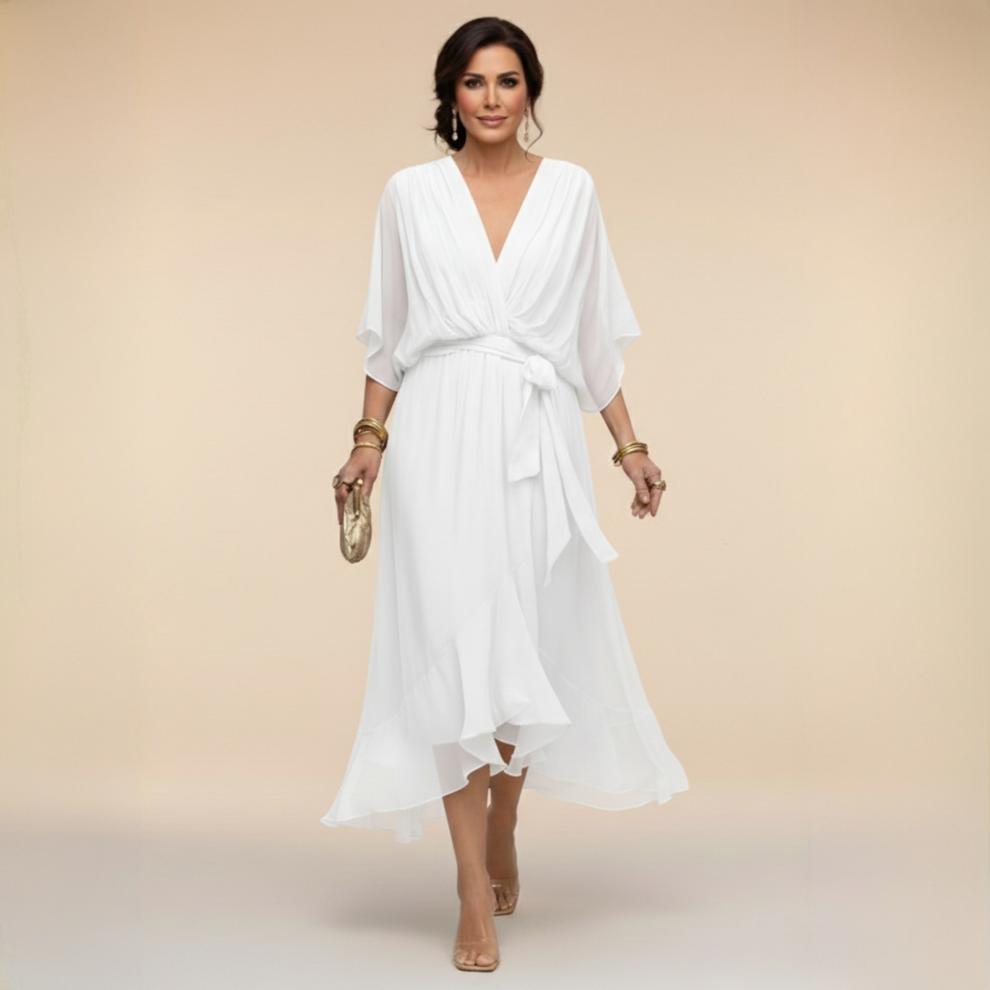 Vestido Midi Fluido con Escote en V