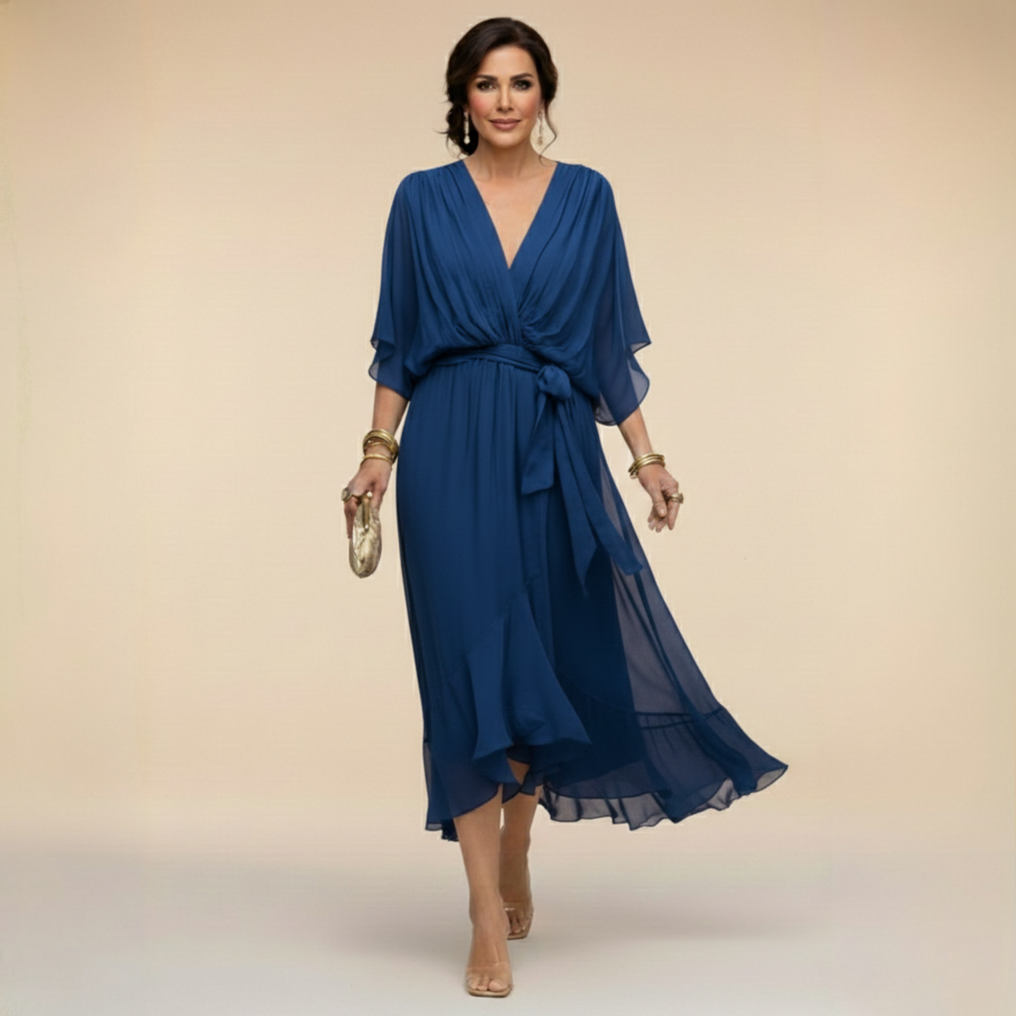 Vestido Midi Fluido con Escote en V