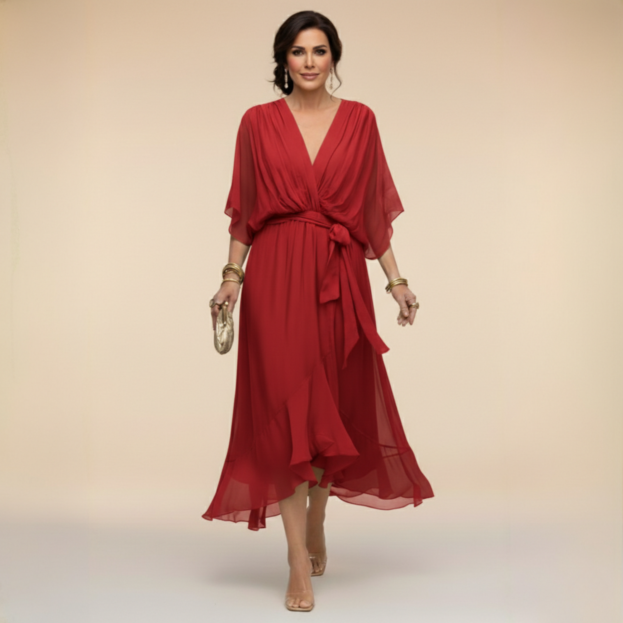 Vestido Midi Fluido con Escote en V