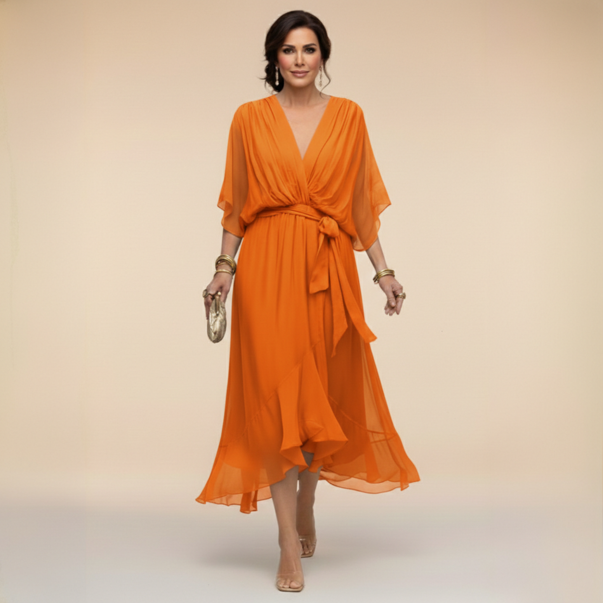Vestido Midi Fluido con Escote en V