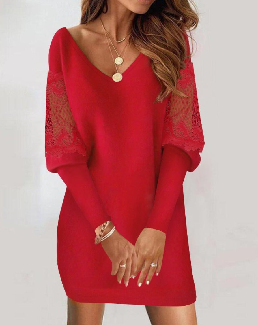 Vestido de Encaje Elegante con Escote en V